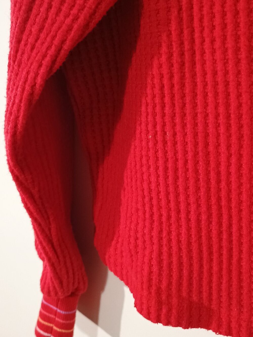 P.J. Salvage Red Waffle Knit Sweater Small Crop Pullover Amour Embroidered - Picture 3 of 7